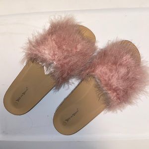 Platform furry sandals by Nature Breeze